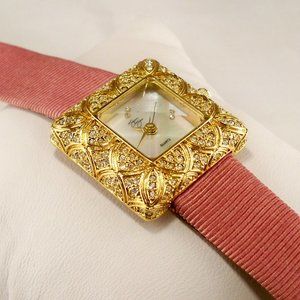 New Suzanne Somers Filigree, Mother of Pearl Face, Gold Watch